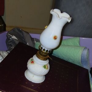 Milk Glass Tulip-Shade Accent Lamp with Rose Appliqués